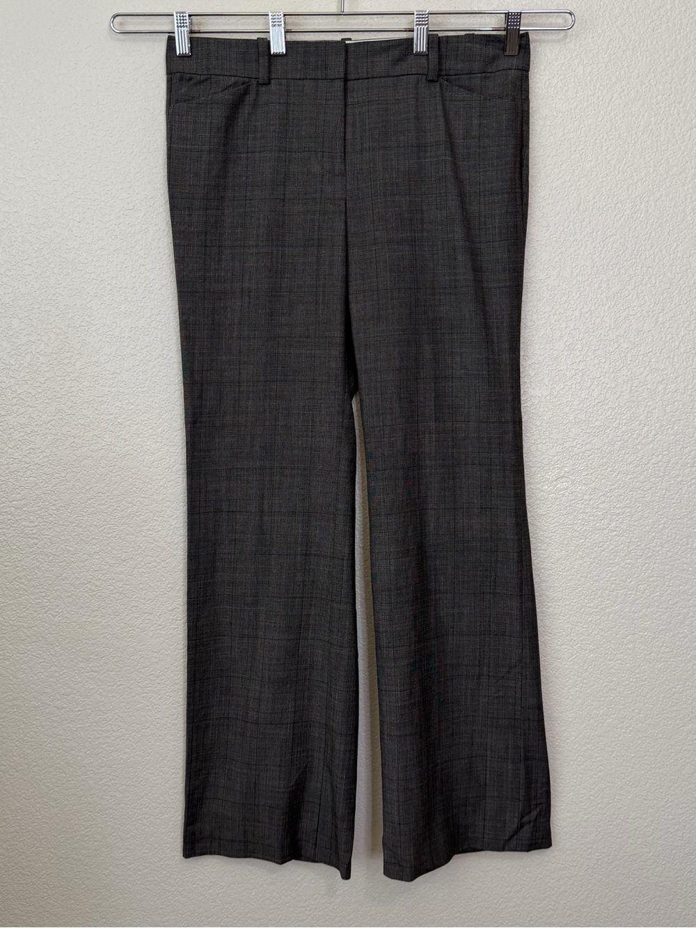 Ann Taylor Vintage Wool Blend Gray Plaid Pattern Wide Leg Casual Pants, Size 8